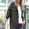 Women * | Wholesale 42Pops Dark Olive Elbow-Patch Pocket Oversize Shacket Women