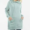 Women * | Cheap 42Pops Light Green Side-Tie Funnel-Neck Long-Sleeve Pocket Hoodie Women