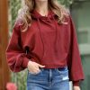 Women * | New 42Pops Fired Brick French Terry Drop-Shoulder Puff-Sleeve Crop Hoodie Women