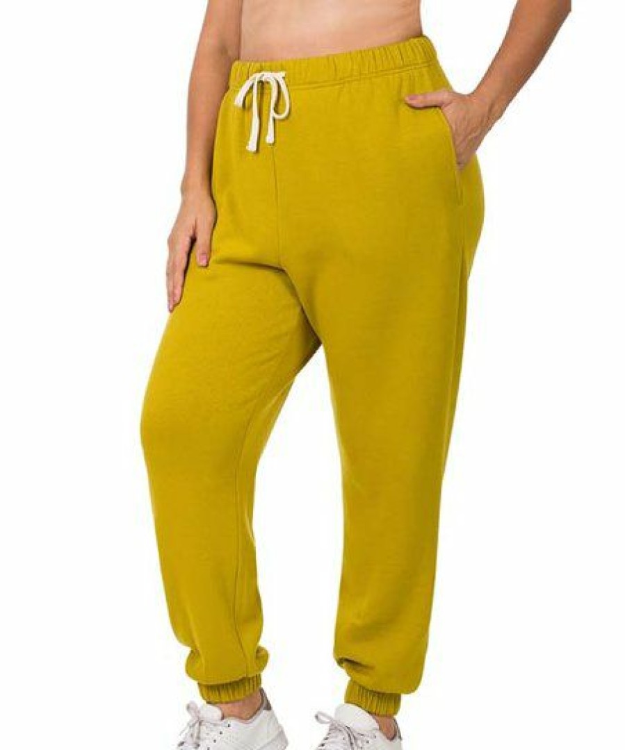 Women * | Discount 42Pops Olive Mustard Drawstring Pocket Joggers Plus