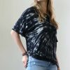 Other * | Brand New 42Pops Black Tie-Dye Drop-Shoulder Oversize Longline Tee Women