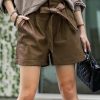 Women * | Coupon 42Pops Americano Faux Leather Tie-Waist Pocket Paper-Bag Shorts Women