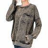 Women * | Top 10 42Pops Ash Black Acid Wash French Terry Pocket Crewneck Sweatshirt Women