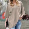 Women * | Hot Sale 42Pops Ash Mocha Oversize Drop-Shoulder Longline Boyfriend V-Neck Tee Women