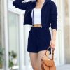 Women * | Outlet 42Pops Navy Zip-Up Crop Hoodie & Drawstring-Waist Shorts Women