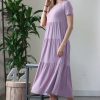 Women * | Flash Sale 42Pops Dusty Lavender Tiered Short-Sleeve Midi Dress Women