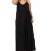 Women * | Deals 42Pops Black V-Neck Sleeveless Pocket Tiered Maxi Dress Plus