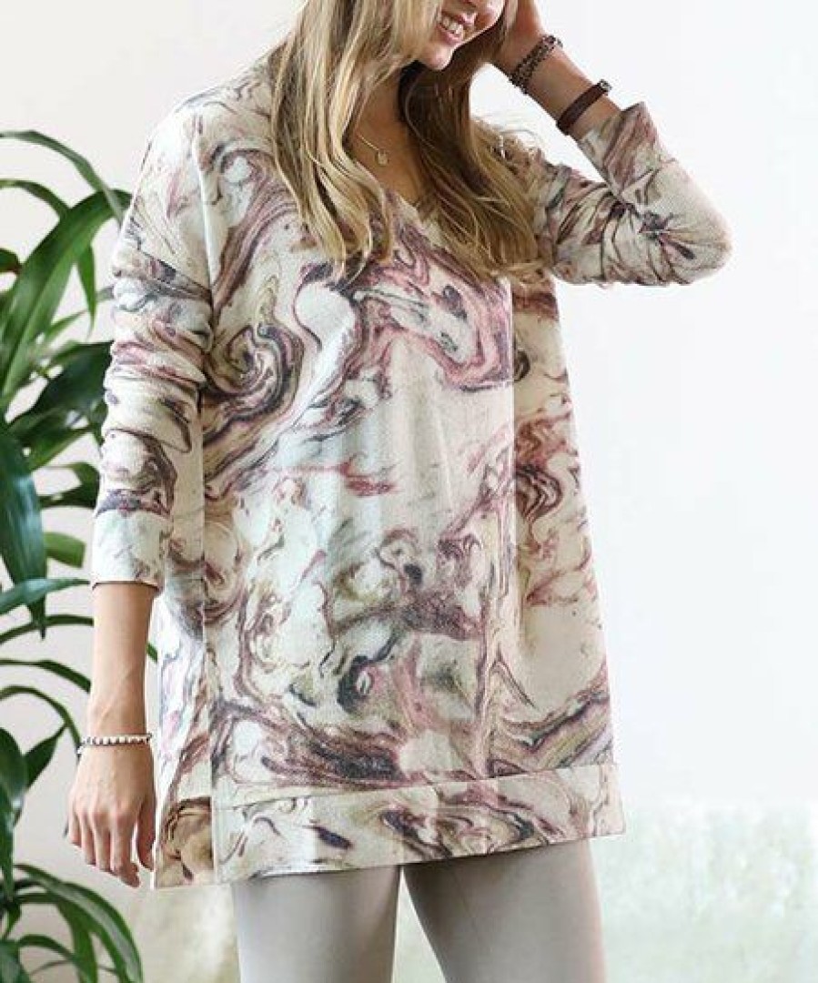 Other * | Flash Sale 42Pops Dry Pink Marbled V-Neck Long-Sleeve Top Women