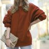 Women * | Best Pirce 42Pops Dark Rust Over-Sized Front-Seam Hi-Low Crewneck Sweatshirt Women