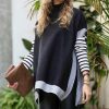 Women * | Wholesale 42Pops Charcoal Stripe-Side Mock Neck Hi-Low Sweater Women