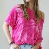 Other * | Brand New 42Pops Hot Pink Tie-Dye Drop Shoulder Crewneck Short-Sleeve Oversize Tee Women