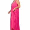 Women * | Discount 42Pops Fuchsia V-Neck Sleeveless Pocket Tiered Maxi Dress Plus