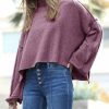 Women * | Brand New 42Pops Eggplant Melange Seam Crewneck Wide-Sleeve Slit-Hem Sweater Women