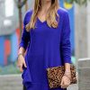 Women * | Wholesale 42Pops Bright Blue Slit-Hem V-Neck Long-Sleeve Sweater Women