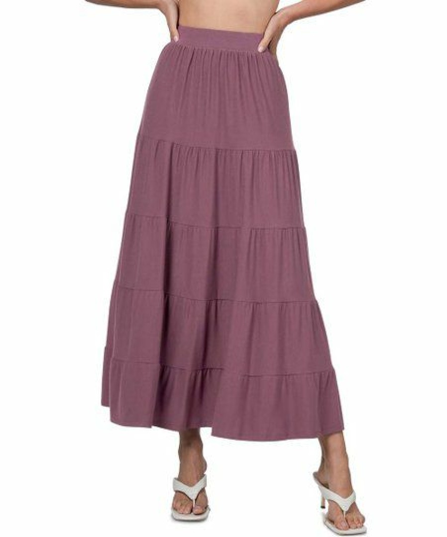 Women * | Deals 42Pops Eggplant Tiered Maxi Skirt Women