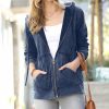 Women * | Hot Sale 42Pops Blue Gray Mineral-Wash Zip-Up Pocket Hoodie Women