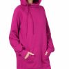 Women * | New 42Pops Magenta Tie-Neck Longline Hoodie Women