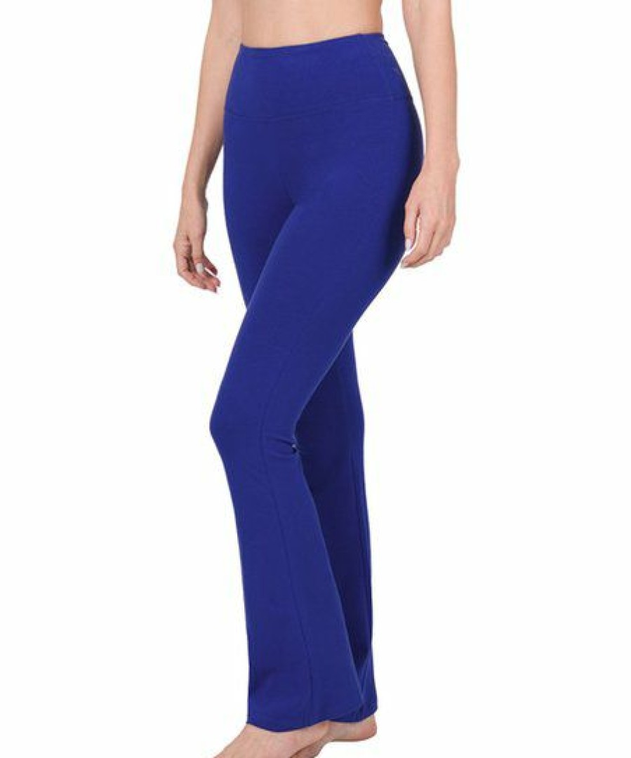 Women * | Best Pirce 42Pops Bright Blue Fold-Over High-Waist Yoga Pants Women