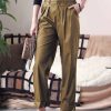 Women * | Cheap 42Pops Dusty Olive Front-Pleat Faux Leather Straight-Leg Pants Women