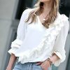 Other * | Flash Sale 42Pops Off-White Ruffle V-Neck Puff-Sleeve Top Women