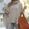 Women * | Brand New 42Pops Heather Cocoa Oversize Cowl Neck Hi-Low Poncho Sweater Women