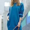 Women * | Promo 42Pops Teal Crewneck Long-Sleeve Pocket Oversize Sweatshirt Tunic Women