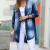 Women * | Flash Sale 42Pops Dark Blue Chambray Longline Long-Sleeve Button-Up Women