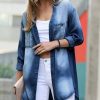 Women * | Best Pirce 42Pops Dark Blue Chambray Longline Button-Front Top Women