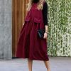 Women * | Budget 42Pops Dark Burgundy Corduroy Square Neck Sleeveless Pocket Midi Dress Women