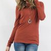 Other * | Buy 42Pops Dark Rust Crewneck Long-Sleeve Top Women