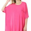 Other * | Coupon 42Pops Fuchsia Scoop-Neck Cape-Sleeve Pocket Oversize Tee Women