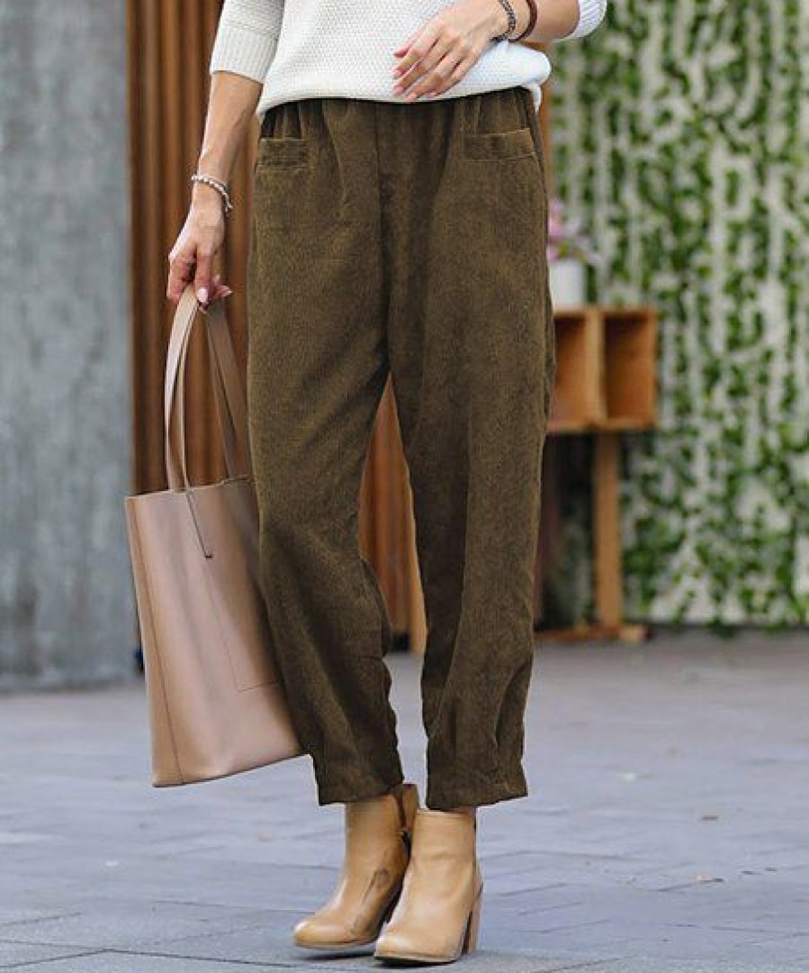 Women * | Promo 42Pops Mocha Corduroy Pocket Pants Women