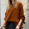 Women * | Discount 42Pops Heather Almond Raw-Seam Crewneck Long-Sleeve Oversize Sweater Women