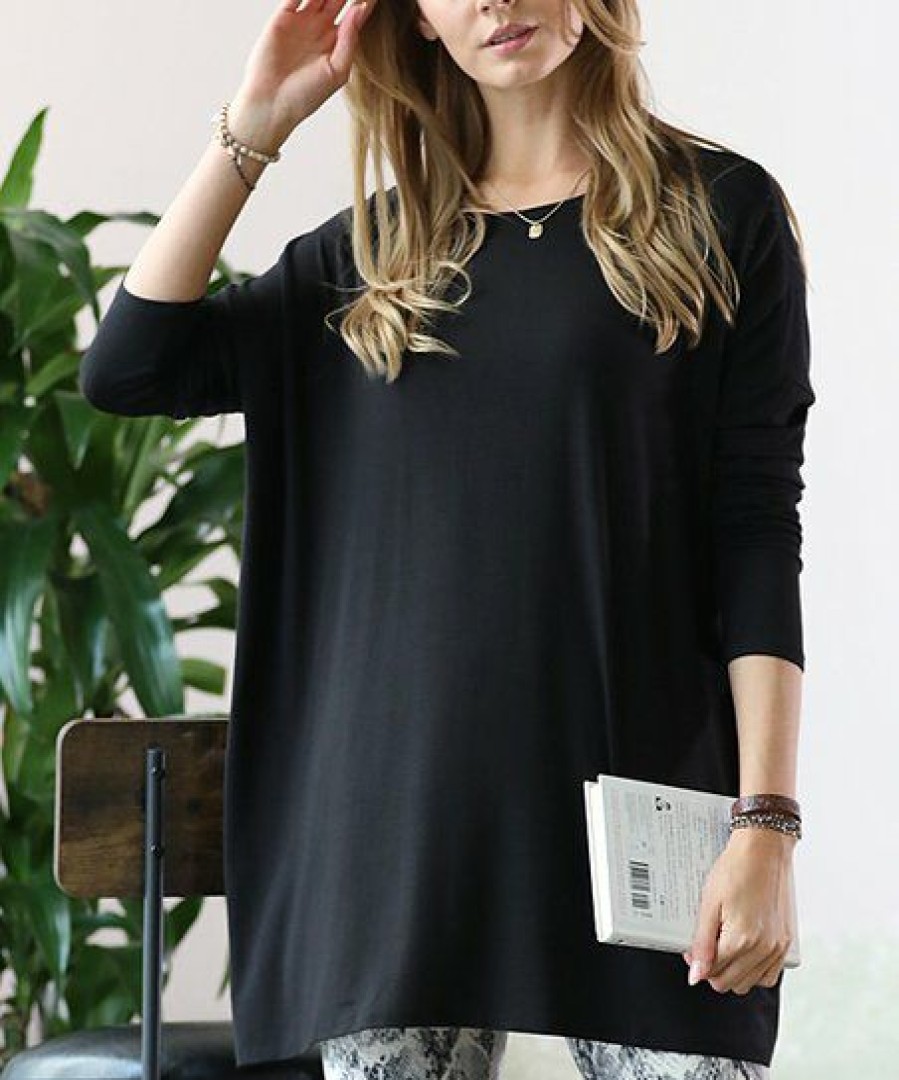 Women * | Top 10 42Pops Black Dolman Long-Sleeve Tunic Women