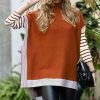 Women * | Budget 42Pops Butter Orange Stripe-Side Mock Neck Hi-Low Sweater Women