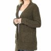 Women * | Flash Sale 42Pops Dark Olive Popcorn Bishop-Sleeve Open Pocket Cardigan Women