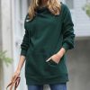 Women * | Cheapest 42Pops Deep Green Side-Tie Funnel-Neck Long-Sleeve Pocket Hoodie Women