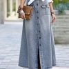 Women * | Cheapest 42Pops Gray Denim Button-Down Pocket Maxi Skirt Women