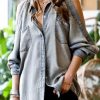 Women * | New 42Pops Gray Wash Shoulder-Cutout Long-Sleeve Denim Button-Up Women