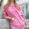 Women * | Wholesale 42Pops Ash Pink Acid Wash Boatneck Pocket Sweatshirt Women