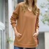 Women * | Best Sale 42Pops Deep Camel V-Neck Long-Sleeve Pocket Sweatshirt Women