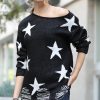 Women * | Flash Sale 42Pops Black & Ivory Star Distressed Drop-Shoulder Boatneck Sweater Women