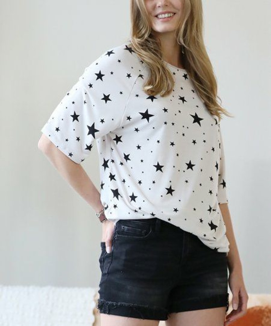 Other * | Top 10 42Pops Bone & Black Star Round Neck Tee Women