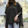 Women * | Best Pirce 42Pops Black Oversize Cowl Neck Hi-Low Poncho Sweater Women