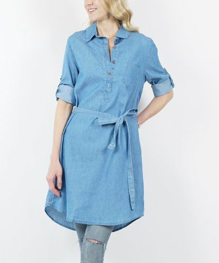 Women * | Top 10 42Pops Denim Chambray Tie-Waist Tunic Women