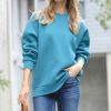 Women * | Coupon 42Pops Dusty Teal Drop-Shoulder Crewneck Oversize Sweatshirt Women & Plus