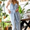 Women * | Top 10 42Pops Light Denim Blue Washed-Out Sleeveless Waist-Tie Jogger Jumpsuit Women