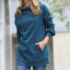 Women * | Top 10 42Pops Teal Side-Tie Longline Hoodie Women