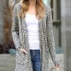 Women * | Best Pirce 42Pops Olive Leopard Long-Sleeve Longline Pocket Open Cardigan Women