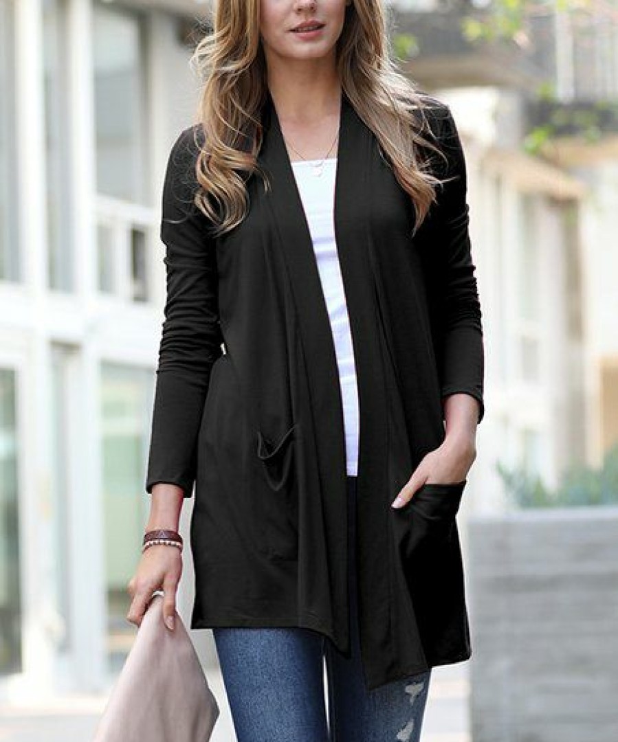 Women * | Cheap 42Pops Black Slouchy Pocket Open Cardigan Women